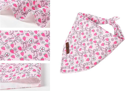 Lionet Paws Spring Strawberry Bow Dog Bandana Washable Cotton Handkerchief - Image 3