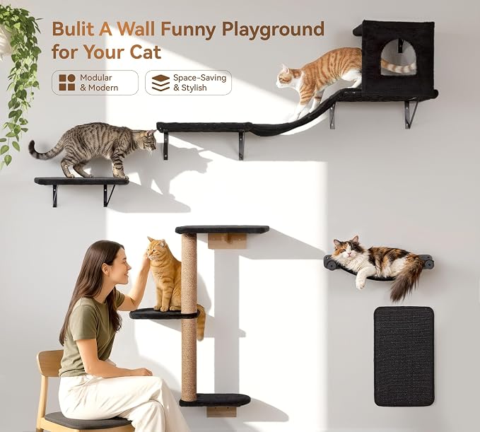 Wall Mounted Cat Furniture Combo of 5, 5 in 1 Cat Shelves - Image 2
