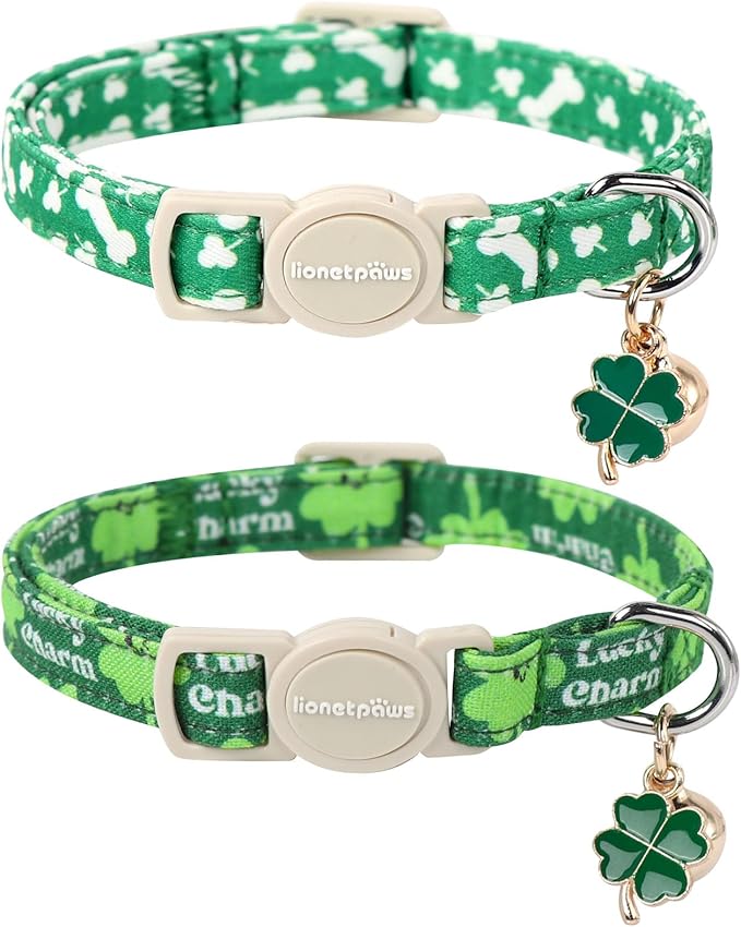 Lionet Paws 2pcs Pack St. Patrick Cotton Cat Collar, Breakaway Buckle by lionetpaws