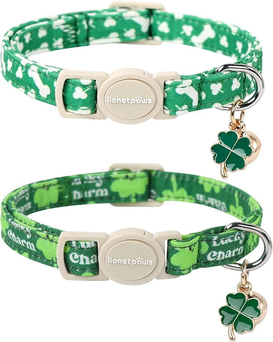 Lionet Paws 2pcs Pack St. Patrick Cotton Cat Collar, Breakaway Buckle by lionetpaws