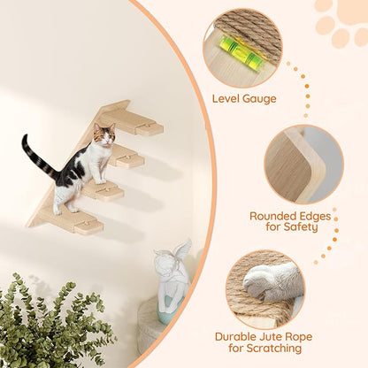 HOOBRO Cat Wall Shelves Set of 2, Wood Wall Mounted 4-Level Cat Wall Steps - Image 6