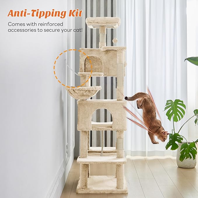 DUMOS Large 66 Inch Cat Tree Tower, Tall Multi Level Cat Climbing Tower - Image 6