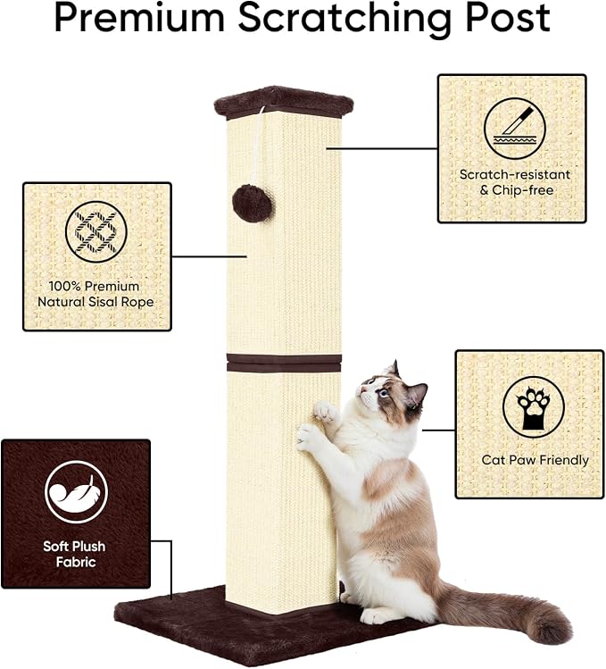Cat Scratching Post 32 Inch for Indoor Large Cats and Kitten, Nature Sisal Tall - Image 3