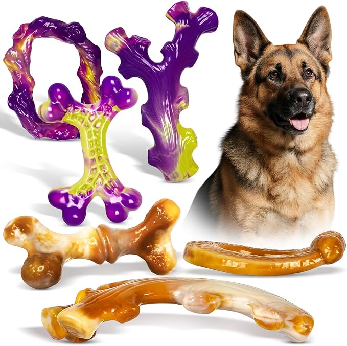 6 Pack Indestructible Dog Toys for Aggressive Chewers, Durable Nylon Bone for by Frienhund
