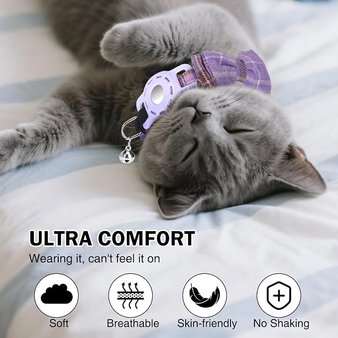 Airtag Cat Collar with Bells and Bowtie -Safety Elastic Band Kitten Collar - Image 4