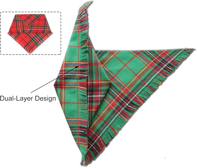 Christmas Dog Bandanas 2PCS-Large, Winter Classic Red Green Plaid Dog Scarf - Image 4
