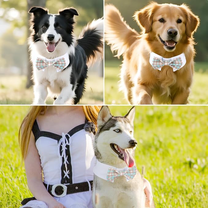 Segarty Dog Bow Tie for Neck Girth 12.6-15.7in, Adjustable Dogs Blue Khaki - Image 4