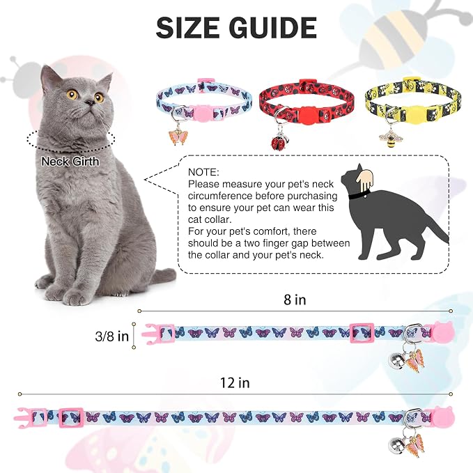 Cat Collar Breakaway with Bells, 3 Pack Spring Flower Cat Collars - Image 6