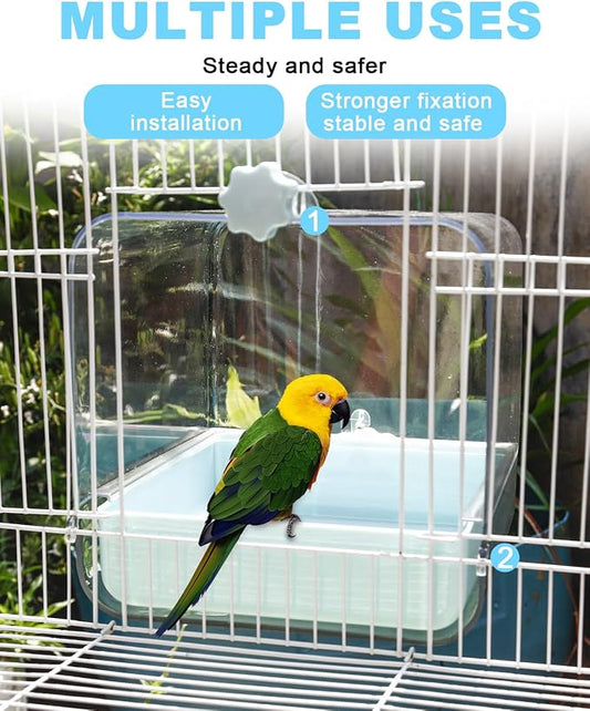 Hanging Bird Bath for Cage, 3 in 1 Multifunction Bird Bath/Bowl/House, Bird - Image 2