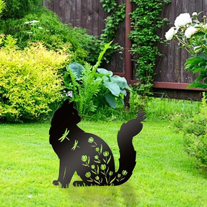 Bnesi Floral Long-Haired Cat Yard Decor Pet Grave Markers Metal Sign Silhouette - Image 4