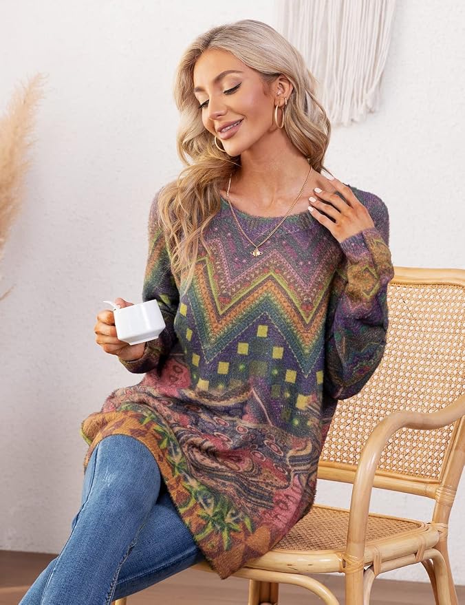 YESNO Women Christmas Sweater Graphic Printed Oversized Pullover Sweaters - Image 4