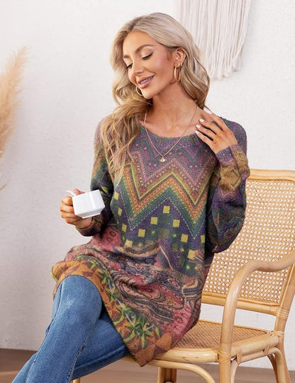 YESNO Women Christmas Sweater Graphic Printed Oversized Pullover Sweaters - Image 4