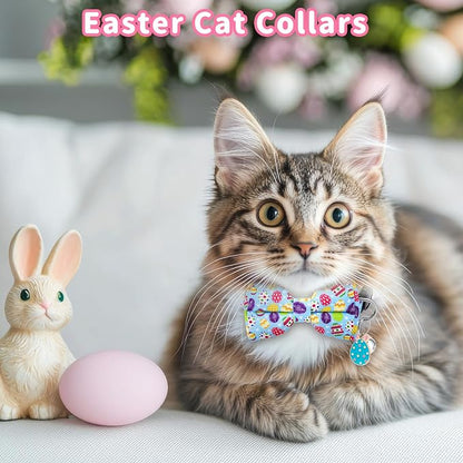 3 PCS Easter Cat Collars with Bow Tie and Bell, Spring Cat Collars Eggs Rabbit - Image 3