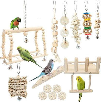 Hamiledyi 13Pcs Parrot Swing Chew Toys Bird Perches Platform by Hamiledyi
