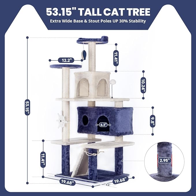 HYABi 53 Inch Ocean Theme Cat Tree Tower, Scratch Posts, Toy Ball, Luxury - Image 3