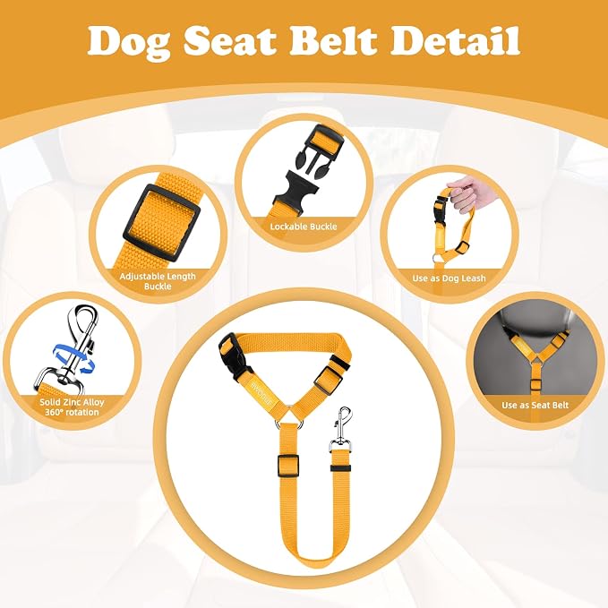 BWOGUE Pet Dog Cat Seat Belts, Car Headrest Restraint Adjustable Safety Leads - Image 3