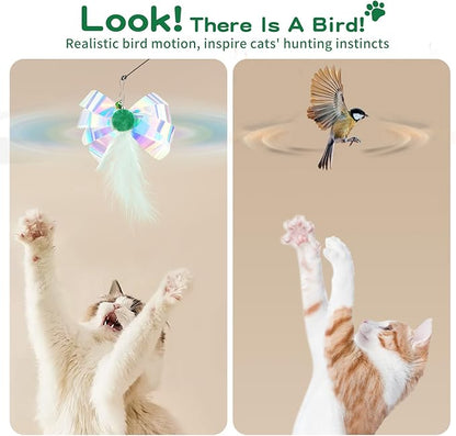 Pawaboo Feather Teaser Cat Toy, Interactive Feather Wand Cats Toy Flying - Image 4