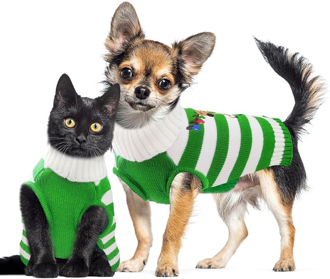 Christmas Dog Sweaters Xmas Pet Outfits Striped Elk Costume Holiday Clothes - Image 2