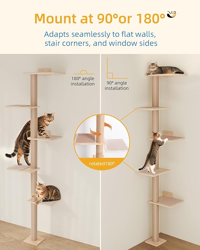 80inch Tall Cat Tree Wall Mount, 15.8in Top Perch Bed - Image 2