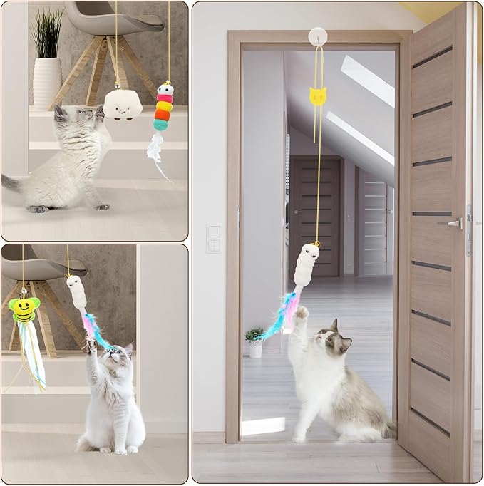 6 PCS Interactive Cat Feather Toys, Indoor Hanging Retractable Cat Toy - Image 3