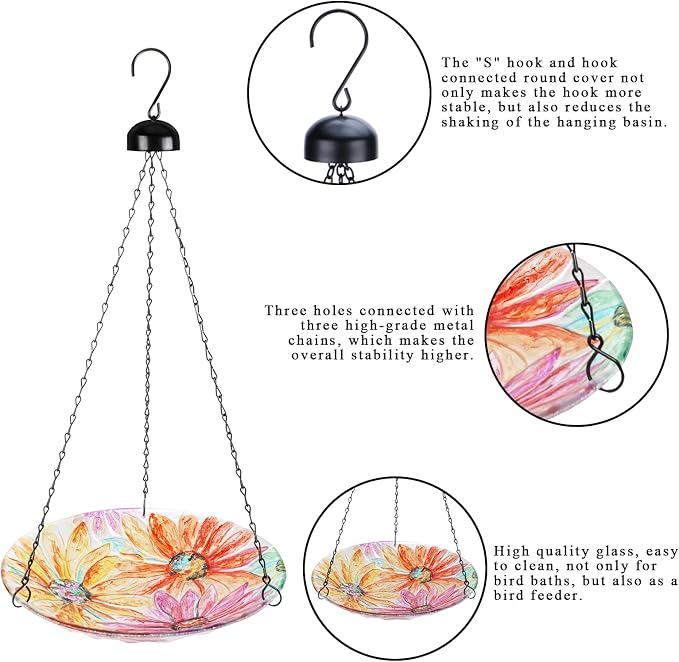 VCUTEKA Hanging Bird Bath, Glass Bird Baths - Image 7
