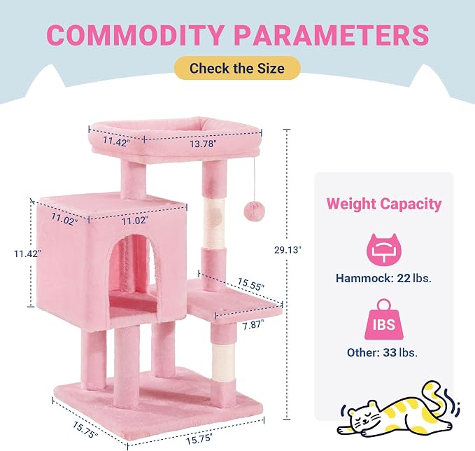 Allewie 29 Inches Cat Tree Tower/Plush Perches Platform/Condo/House/Sisal - Image 7
