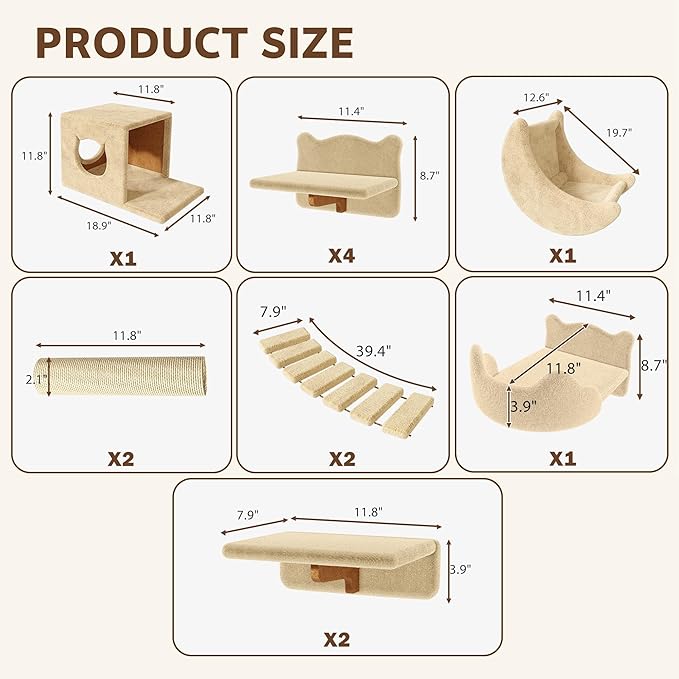 13-in-1 Cat Wall Shelves, Wall Mounted Cats Furniture Set - Image 2