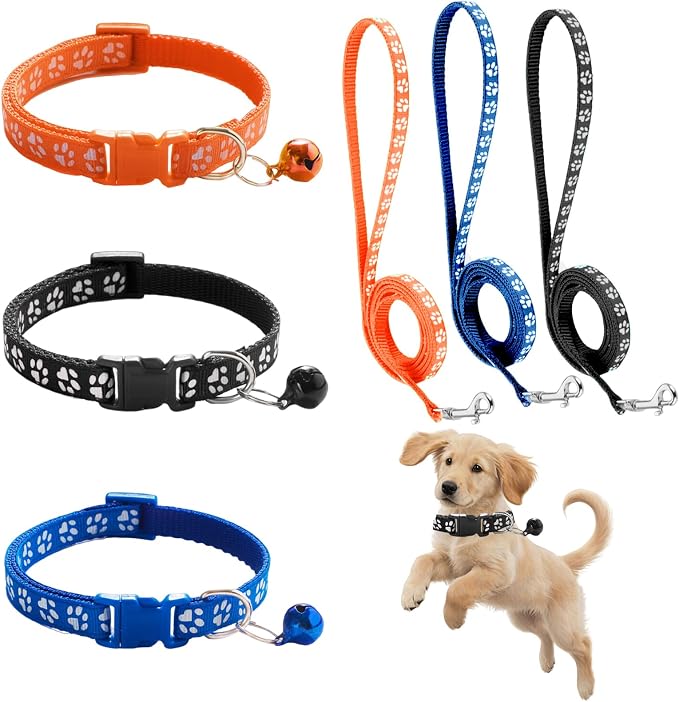 Dog Collar and Leash Set 3Pcs Puppy Collar and Leash Paw Print Whelping ID by Unknown