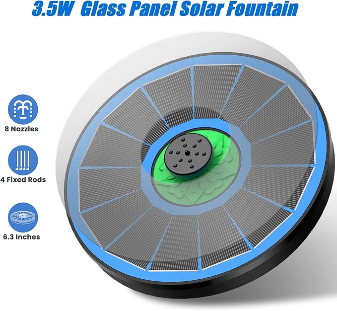 Yzert Solar Fountain Full Glass Panel No Battery, 3.5W Solar Bird Bath Fountains - Image 3