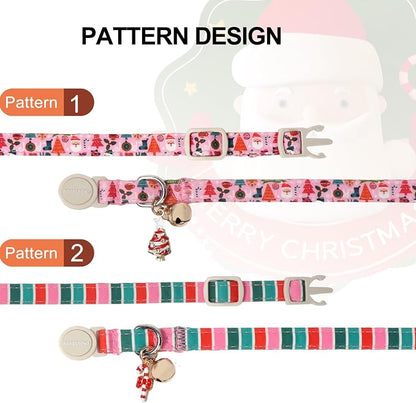 Lionet Paws 2pcs Pack Christmas Cat Collar, Ho Christmas Tree & Pink Stripes - Image 3
