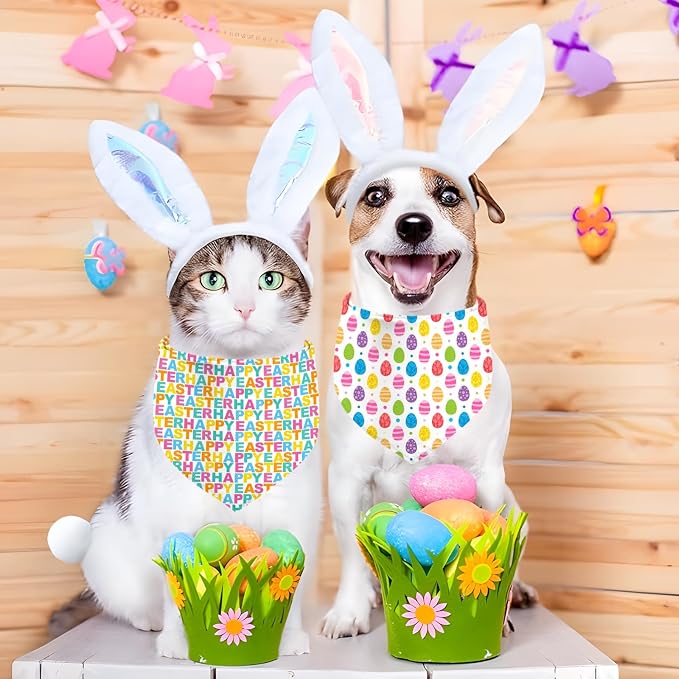 Easter Dog Bandana, 2 Pack Adjustable Holiday Party Pets Rabbit Easter Egg - Image 2