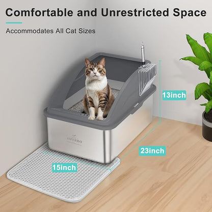 Stainless Steel Litter Box | XXL Deepened 8" Design Enclosed Box - Image 3