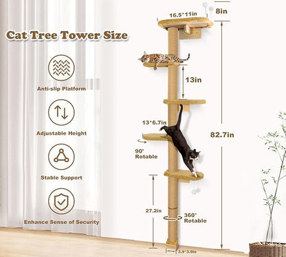 5-Tier Tall Cat Tree for Kittens, Floor to Ceiling Wall Mounted Cat Wall Shelves - Image 2