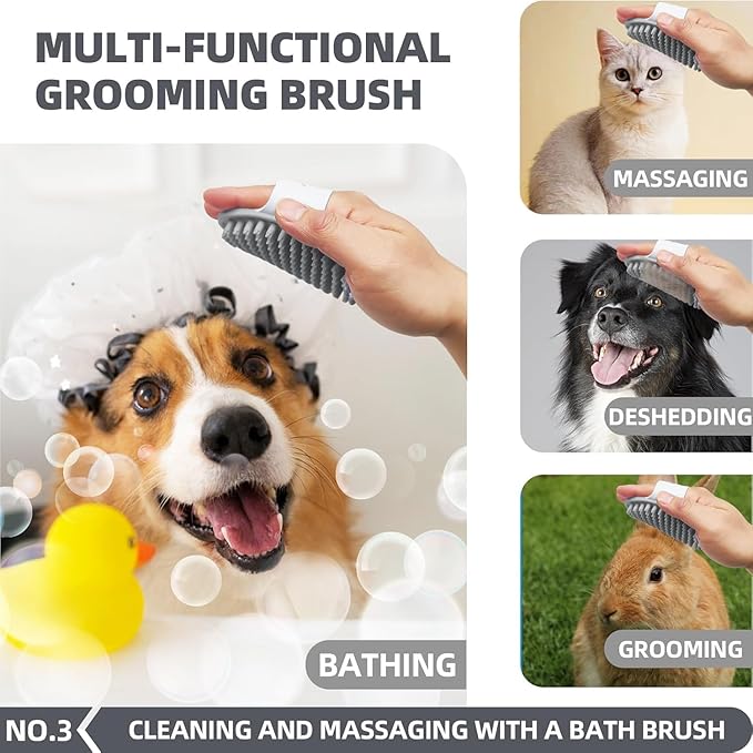 6-in-1 Grey Pet Grooming Kit: Hair Brush, Washing Gloves, Slicker Brush - Image 4