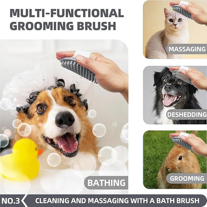 6-in-1 Grey Pet Grooming Kit: Hair Brush, Washing Gloves, Slicker Brush - Image 4