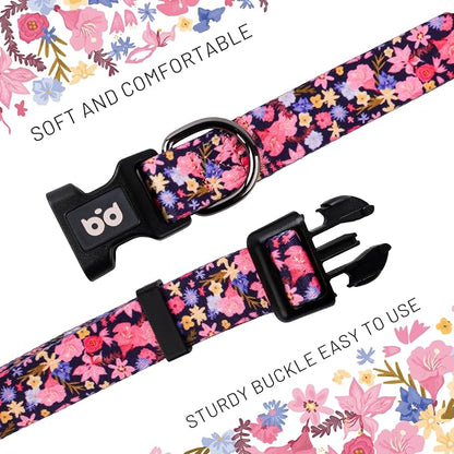 QQPETS Adjustable Soft Dog Collar: Print Flower Pink Multicolor Cute Patterns - Image 3