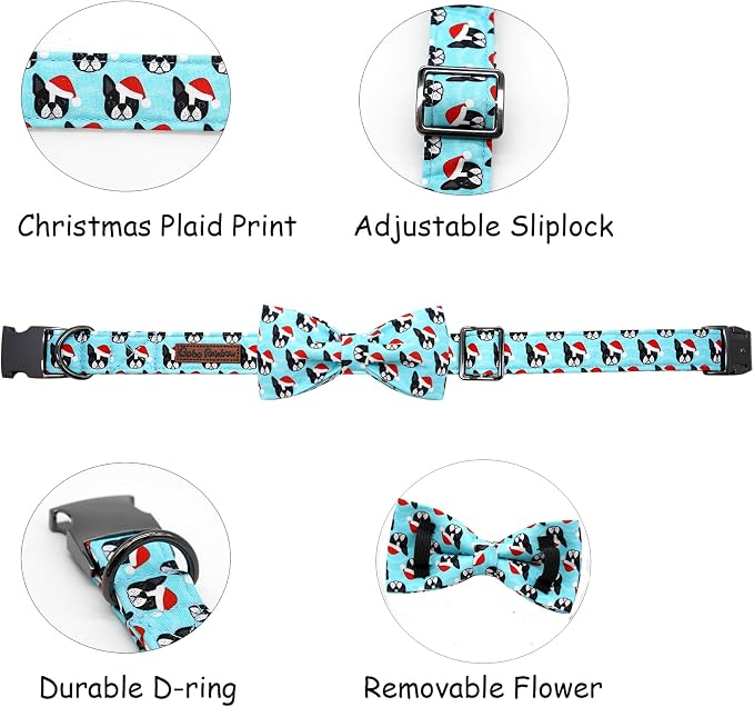 Dog Collar, Christmas Dog Collar Plaid Pet Collar Bow Holiday Bows Girl Boy - Image 2