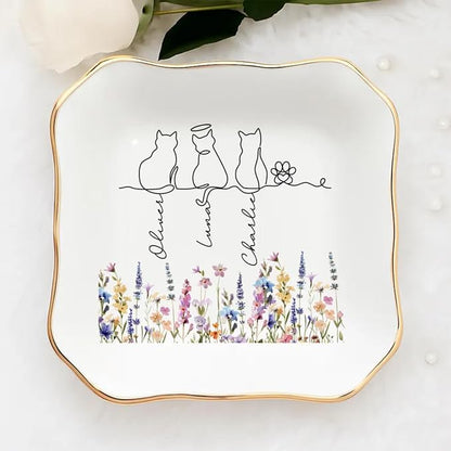 Personalized Pet With Name Jewelry Dish, Custom Cat Floral Ring Dish, Kitty by Unknown