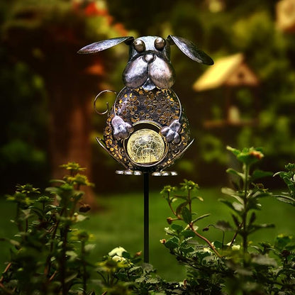 KAIXOXIN Garden Solar Lights Metal Dog Crackle Glass Globe Stake Light - Image 4