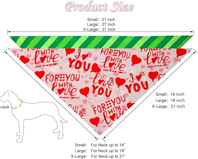 Valentine's & St. Patrick's Day Dog Bandana Set 2PCS-Small, Holiday Party - Image 2