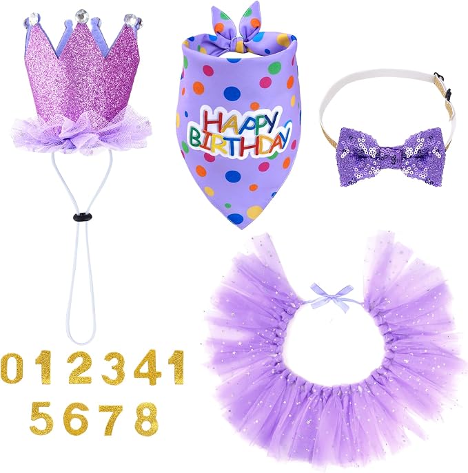 hoyuwak Dog Birthday Party Supplies Girl Dog Birthday Bandana Tutu Set Cute Hat by hoyuwak