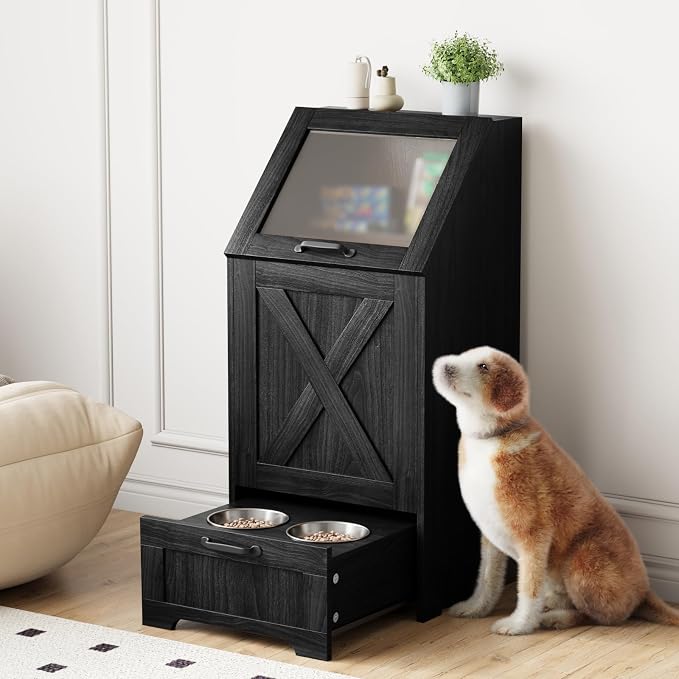 Dog Feeding Station with Storage Cabinet and 2 Elevated Dog Bowls, Hidden Pet - Image 3