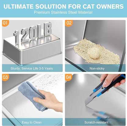 2PACK Stainless Steel Cat Litter Box, Large Litter Box - Image 6