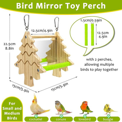Bird Mirror Toy Perch, 2-Sided Hd Parakeet Mirrors & 2 Cotton-Wrapped Perches - Image 6
