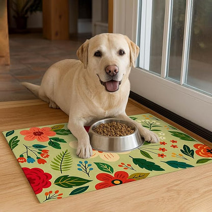 Non Slip Pet Feeding Mat with Floral Design - Image 4