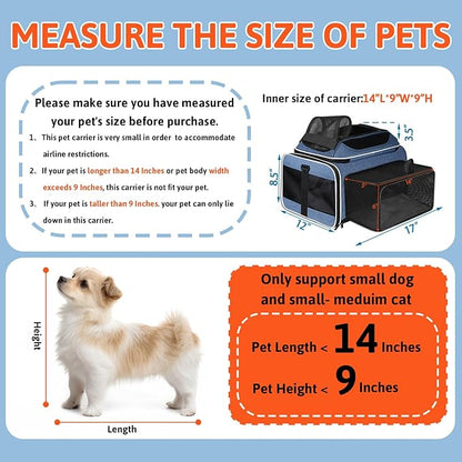 Petskd Top and Side Expandable Pet Carrier 17x12x8.5 Inches JetBlue Frontier - Image 3