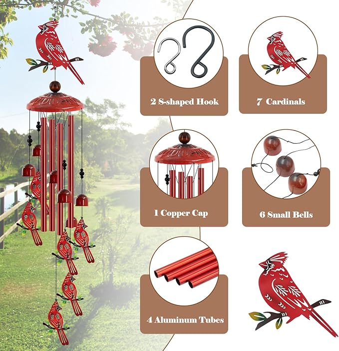 for Women Cardinal Wind Chimes for Outside, Decoration for Outdoor - Image 3