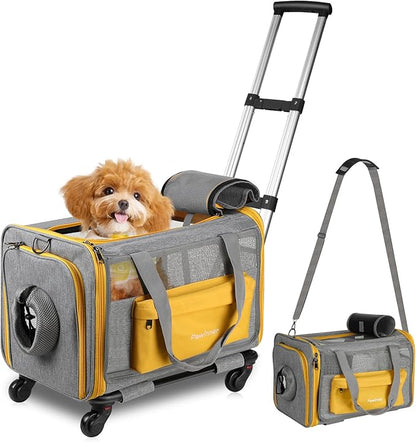 Pawinner Pet Carrier with Wheels, 17.7" x 13" x 13" Airline Approved Cat Carrier by Pawinner