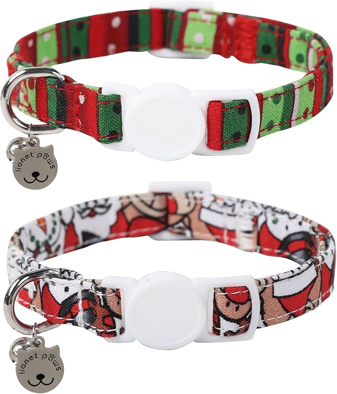 Lionet Paws 2pcs Pack Cotton Cat Collar, Breakaway Buckle Christmas Cat Colar by lionetpaws