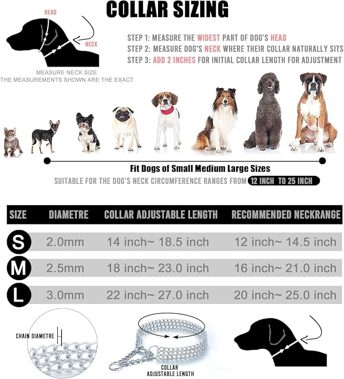 Silver Dog Choker Collar, 2 Rows Stainless Steel Dog Chain Cuban Link Metal - Image 4
